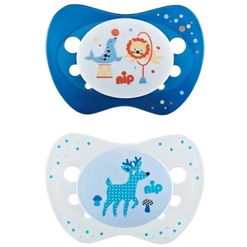 Пустышка Nip Чудесная жизнь №2 Цирк и олень, 5-18 мес., синий со светло-голубым, 2 шт. (31302) - Pampik