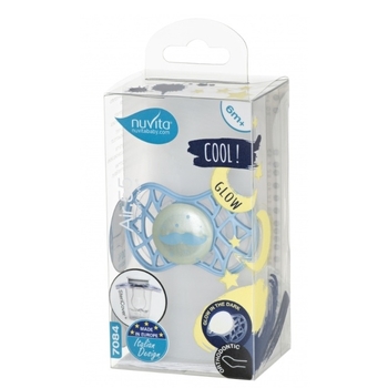 Силіконова ортодонтична пустушка Nuvita Air55 Cool Вуса, світиться в темряві, 6-12 міс., блакитний (NV7084GDB) - Pampik - 3