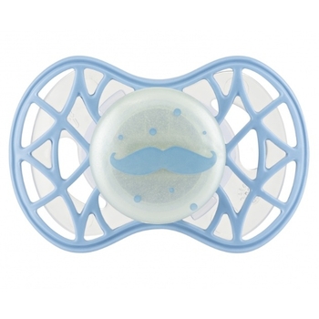 Силіконова ортодонтична пустушка Nuvita Air55 Cool Вуса, світиться в темряві, 6-12 міс., блакитний (NV7084GDB) - Pampik