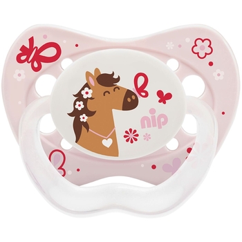 Пустышка Nip Замечательная жизнь №3 Лошадка и котик, ортодонтическая, 16-32 мес., 2 шт., розовый (31303) - Pampik - 3