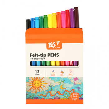 Фломастери YES Orange Line, картонна упаковка, 12 кольорів (650548) - Pampik - 2