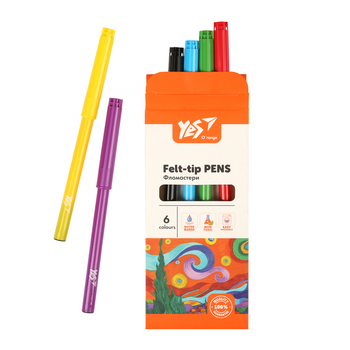 Фломастери YES Orange Line, картонна упаковка, 6 кольорів (650543) - Pampik - 2