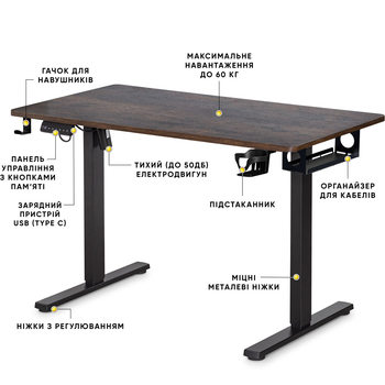Стол Mealux PowerDesk Lite Antique с электрорегулировкой высоты (арт. EVO-201 Lite Antique/B) - Pampik - 2