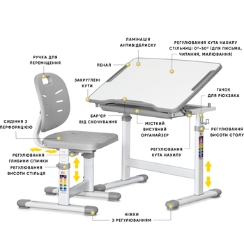Комплект Evo-kids (стіл+стілець) Evo-05 Ergo Grey (арт. Evo-05 Ergo G) - Pampik - 2