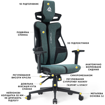 Геймерське крісло Cyberlux V8 Fabric Green (арт. GM-V8 FZ) - Pampik - 6