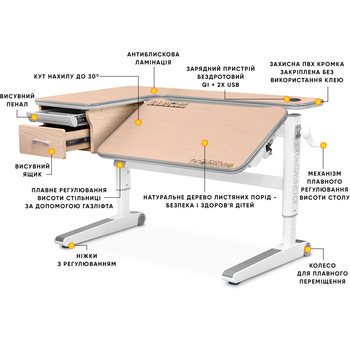 Дитячий стіл Mealux Woodville Multicolor MG Energy (арт.BD-850 MG/MC Energy) - Pampik - 3