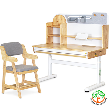 Комплект стола Mealux Timberdesk L+ кресло Mealux Carlo (арт. BD-690 Wood L+KD-050 G) - Pampik