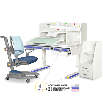 Комплект (L) Mealux Montreal 2 Blue (парта+кресло+тумба) (арт. BD-670_2WG + Полка +Y-1030+C-12 BLUE) - Pampik