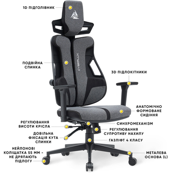 Геймерське крісло Cyberlux V8 Fabric Grey (арт. GM-V8 FG) - Pampik - 5