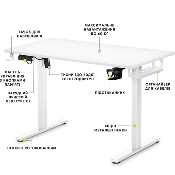 Стіл Mealux PowerDesk Lite White з електрорегулюванням висоти (арт. EVO-201 Lite W/W) - Pampik - 2