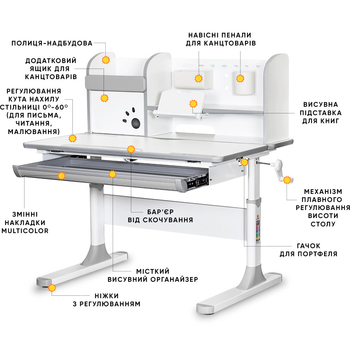 Дитячий стіл Mealux Edmonton Multicolor G з полицею (арт. BD-610 W/MC + G з полицею) - Pampik - 2