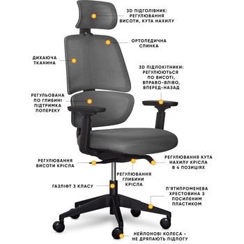 Крісло Mealux Leo Air Plus Dark Grey (арт.Y-546 KBG) - Pampik - 2