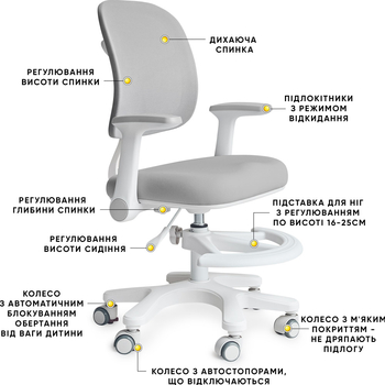 Дитяче крісло Mealux Atlas Air Grey (арт.Y-309 G) - Pampik - 2