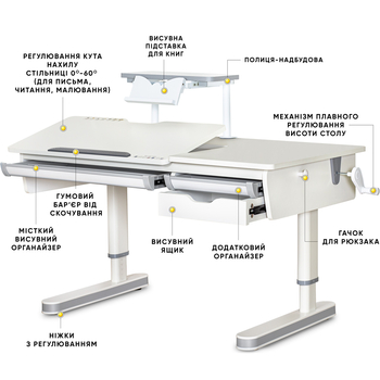 Детский стол Mealux Montreal 2 WG с полкой S-50 (арт. BD-670-2 WG+S 50 WG) - Pampik - 3