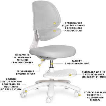 Дитяче крісло Evo-Kids Sirius Air Grey (арт.Y-605 G) - Pampik - 2