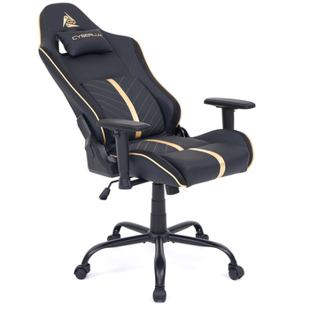 Геймерське крісло Cyberlux GM-6322 Fabric Black (арт. GM-6322 FB) - екошкіра / колір чорний із золотим (коробок 1 шт.) - Pampik - 3