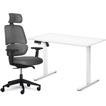 Комплект Mealux PowerDesk Lite White + Leo Air Plus Grey (арт. EVO-201 Lite W/W+Y 546 KBG) - Pampik