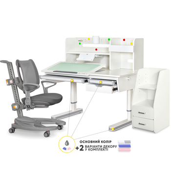 Комплект (L) Mealux Montreal 2 Grey (парта+кресло+тумба) (арт.BD-670_2WG+Полка+Y-1030+C-12 GREY) - Pampik
