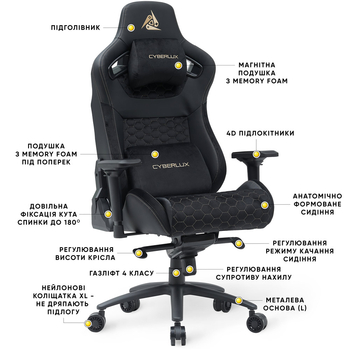 Геймерське крісло Cyberlux Apollo Black (арт. GM-404 B) - Pampik - 6