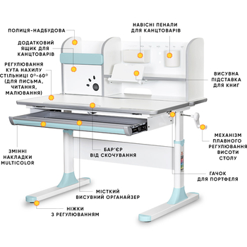 Дитячий стіл Mealux Edmonton Multicolor BL з полицею (арт. BD-610 W/MC + BL з полицею) - Pampik - 2