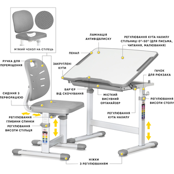 Комплект Evo-kids (стіл+стілець) Evo-06 Plus Grey (арт. Evo-06 Plus G) - Pampik - 2