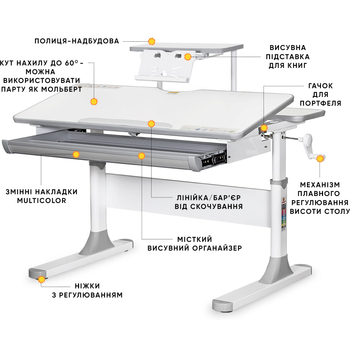 Детский стол Mealux Edmonton Multicolor G с полкой S50 (арт. BD-610 W/MC + G+ S50 WG) - Pampik - 2