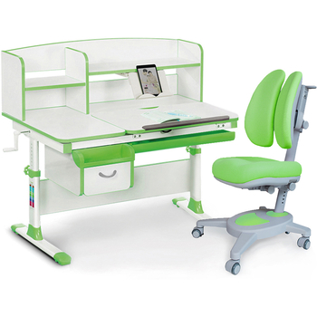 Комплект Evo-kids Evo 50 Z Green (арт. Evo-50 Z + крісло Y-115 KZ) /(стіл+ящик+полиця+крісло)/ біла стільниця, колір пластика зелений (коробок-5 шт.) - Pampik