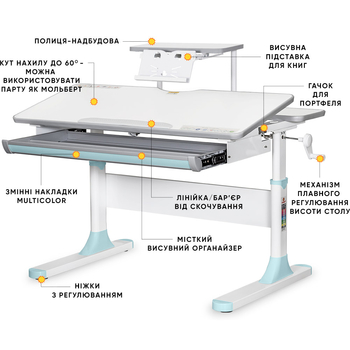 Детский стол Mealux Edmonton Multicolor BL с полкой S50 (арт. BD-610 W/MC+BL+S50 WG) - Pampik - 2