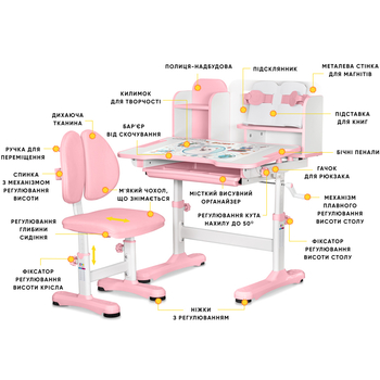 Комплект меблів (стіл + стілець + полиця) Mealux BD-28 Panda Pink (арт. BD-28 PN) - Pampik