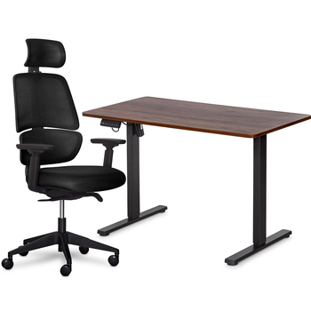 Комплект Mealux PowerDesk Lite Walnut + Leo Air Plus Black (арт. EVO-201 Lite Walnut /B +Y 546 KB) - Pampik