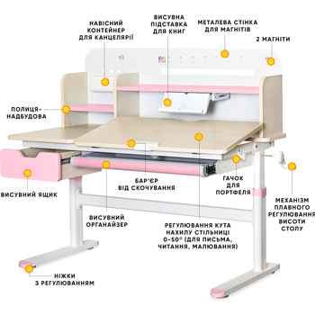 Дитячий стіл Evo-kids TH-360 Pink (арт. TH-360 TG/PN Plus) - Pampik - 2