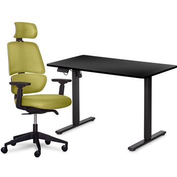 Комплект Mealux PowerDesk Lite Black + Leo Air Plus Green (арт. EVO-201 Lite B/B+Y 546 KZ) - Pampik