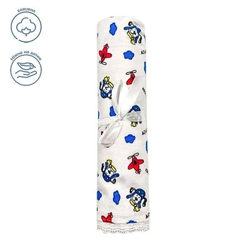 Пелюшка фланелева NL Baby Літак, 90х90 см, біло-синій (36169) - Pampik - 2