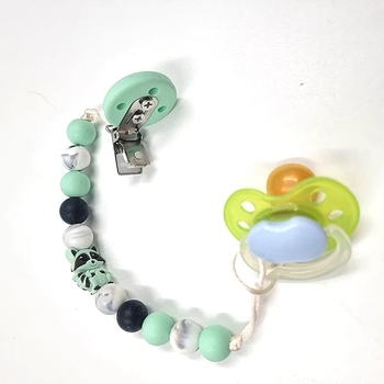 Держатель для пустышки NL Baby, силиконовый, мятный с серым (0000/37855) - Pampik - 2