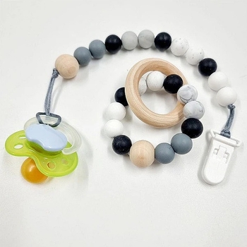 Набор NL Baby: держатель для пустышки и прорезыватель, силиконовый, бело-серый (0000/37849) - Pampik - 2