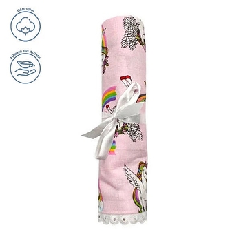 Пеленка муслиновая NL Baby Единорог, 80х80 см, розовый (32587) - Pampik - 2