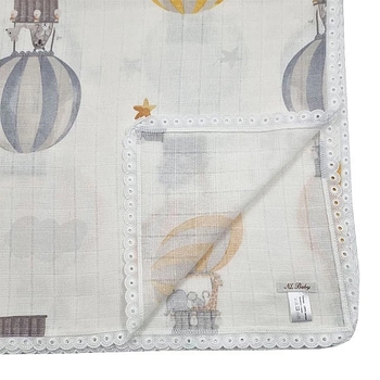 Пелюшка муслінова NL Baby Повітряна куля, 80х80 см, біло-жовтий (37076) - Pampik - 6