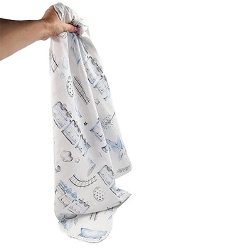 Пелюшка муслінова NL Baby Потяг, 80х80 см, біло-блакитний (37077) - Pampik - 6