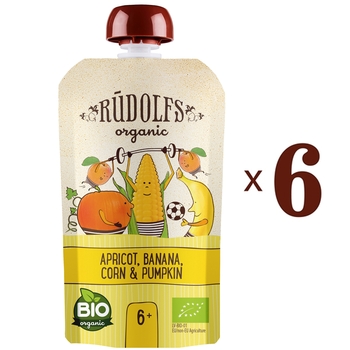 Набір пюре Rudolfs Pouch Смузі Абрикос, банан, гарбуз з солодкою кукурудзой, 660 г (6 уп. по 110 г) - Pampik