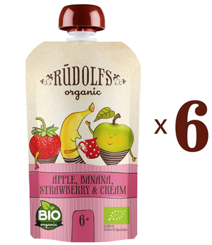 Набор пюре Rudolfs Pouch Смузи Яблоко, банан, клубника со сливками, 660 г (6 уп. по 110 г) - Pampik