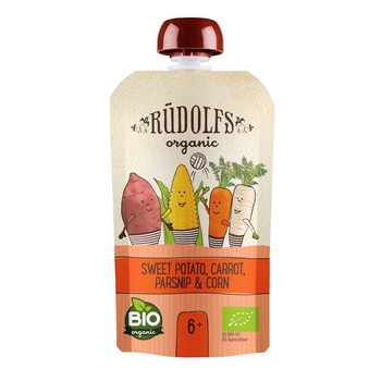 Пюре Rudolfs Pouch Смузи Батат, морковь, пастернак со сладкой кукурузой, 110 г - Pampik