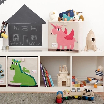 Куб для зберігання 3 Sprouts Єдиноріг, 33х33х33 см, бежевий (IBXUNI/11730) - Pampik - 2