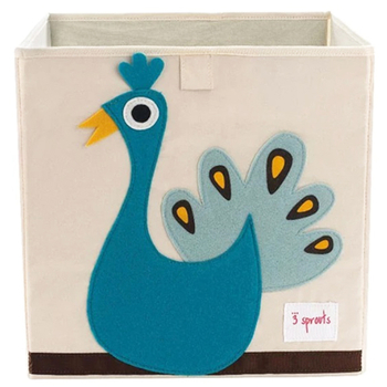 Куб для хранения 3 Sprouts Павлин, 33х33х33 см, бежевый (IBXPEA/11172) - Pampik