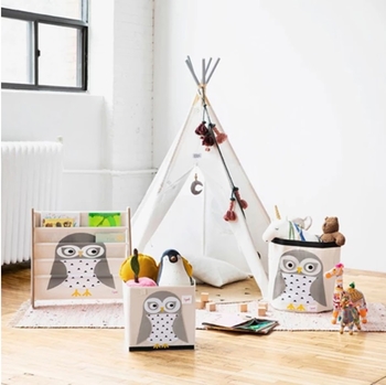 Кошик для зберігання 3 Sprouts Сова, круглий, 45х43 см, бежевий (IBNSNO/33315) - Pampik - 2