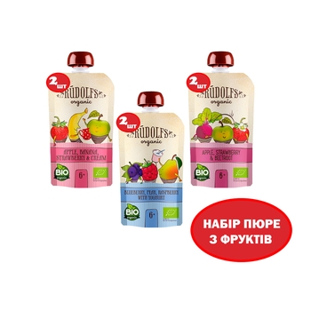 Набір фруктових пюре Rudolfs Tasty Box, 660 г (6 уп. по 110 г) - Pampik