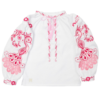 Вишиванка для дівчинки Twins Птаха, р.80, білий з рожевим (88OTEП-8008) - Pampik