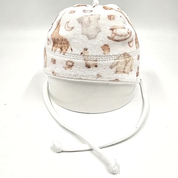 Шапочка NL Baby на зав'язках, велюрова, 0-3 міс., біло-бежевий (011/38123) - Pampik - 4