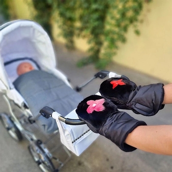 Муфта-рукавички NL Baby с норкой, черный с розовым (0000/36070) - Pampik - 4