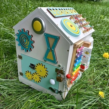 Іграшка дерев'яна NL Baby Актівіті Бізікуб, 30х30х40 см, білий (32143) - Pampik - 4