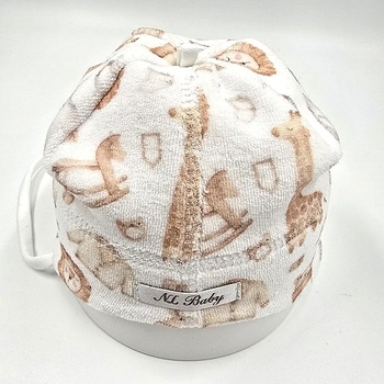 Шапочка NL Baby на зав'язках, велюрова, 0-3 міс., біло-бежевий (011/38123) - Pampik - 3